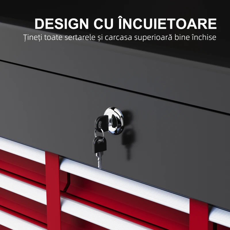 HOMCOM Cutie pentru Scule cu 6 Sertare din Oțel cu Încuietoare, 60x26x34cm, Negru și Roșu