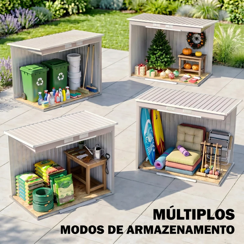 Outsunny Abrigo de Jardim 213x130x172 cm Abrigo de Exterior de Aço Galvanizado com Porta Corredeira para Armazenamento Cinza Claro