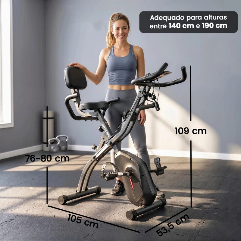 SPORTNOW Bicicleta Estática Dobrável com 8 Níveis de Resistência Volante Ecrã LCD Bluetooth Pulsómetro e Selim Ajustável