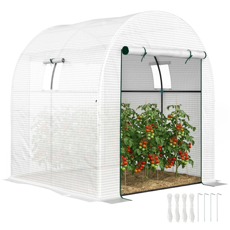 Outsunny Seră Tip Tunel pentru Grădină 1.8x1.8x2 m din Oțel și PE Anti-UV cu Uși Rulabile și Ferestre, Albă