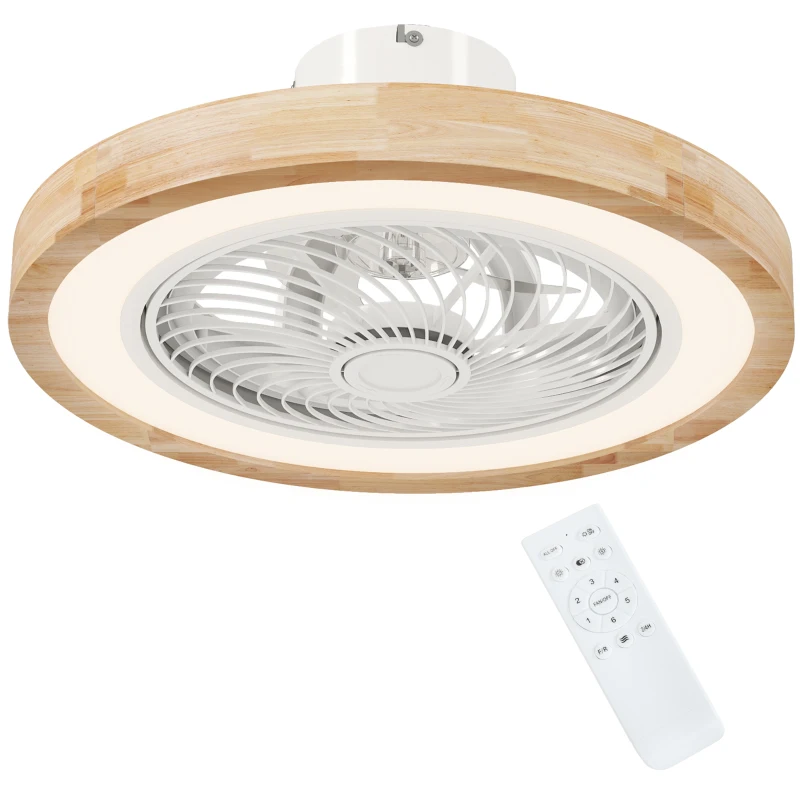 HOMCOM Deckenventilator mit Lampe und Fernbedienung, 6 Geschwindigkeiten, einstellbare Helligkeit, leiser Motor, Hellbraun