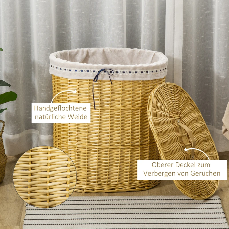 HOMCOM Wäschekorb aus Weide mit Deckel Wäschesammler mit Griff, herausnehmbarer Wäschesack, Laundry Baskets Wäschebox für Badezimmer Waschküche Schlafzimmer Natur