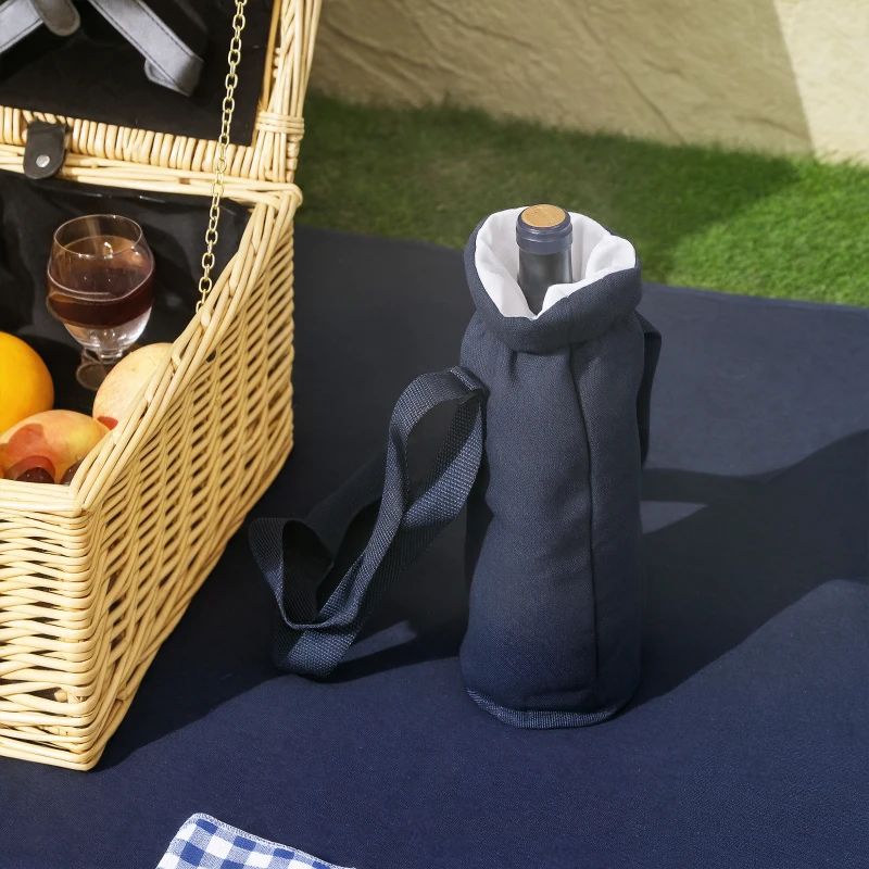 Outsunny Cesta da Pic Nic per 4 Persone con Area Frigo e Accessori, in Vimini, 54x34x20 cm, color Legno