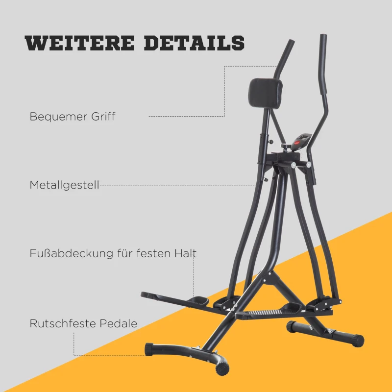 HOMCOM Crosstrainer, Heimtrainer, LCD-Display, einstellbares Brustpolster, Stahl, Schwarz, 96 x 60 x 152 cm