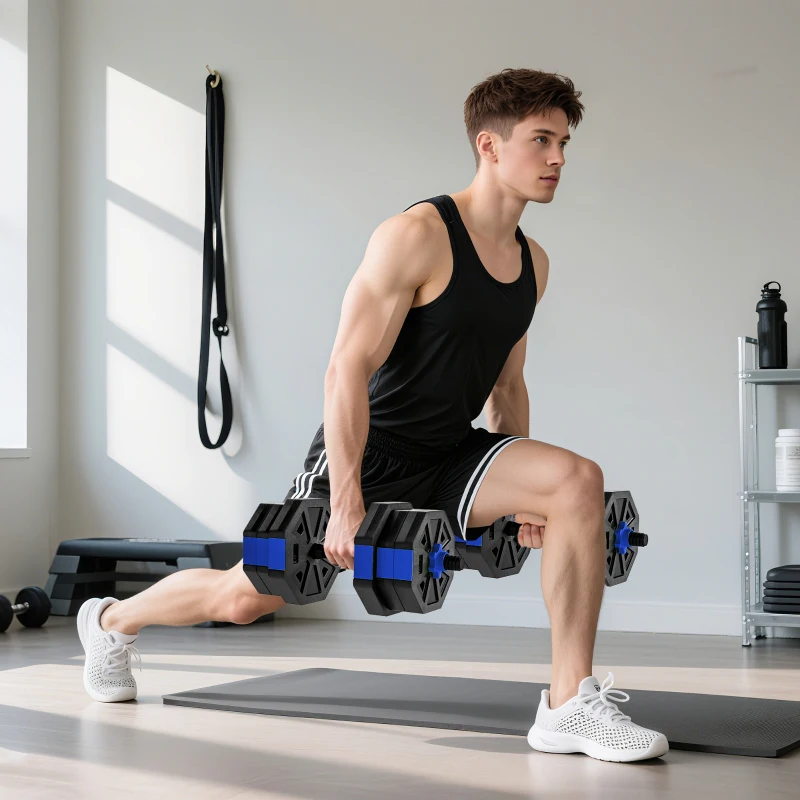 SPORTNOW Set Greutăți Fitness 6 în 1 Multifuncțional, 20 kg din Plastic și Nisip, 125x18x18 cm, Albastru