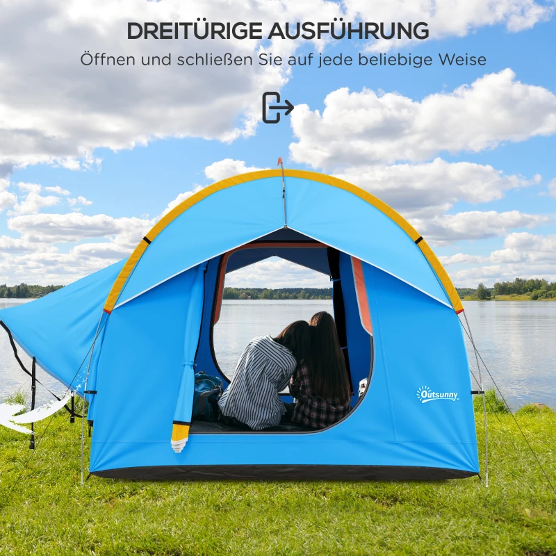 Outsunny Autozelt Campingzelt, 3 Türen, wetterbeständig, 239cm x 210cm x 210cm, Orange + Blau