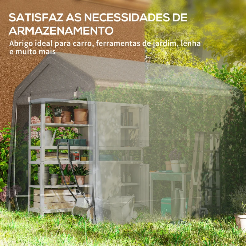 Outsunny Tenda de Jardim para Bicicletas com Estrutura Metálica, 2 Portas com Fecho, Impermeável, Anti-UV, 2,4x2x2 m, Cinzento Escuro