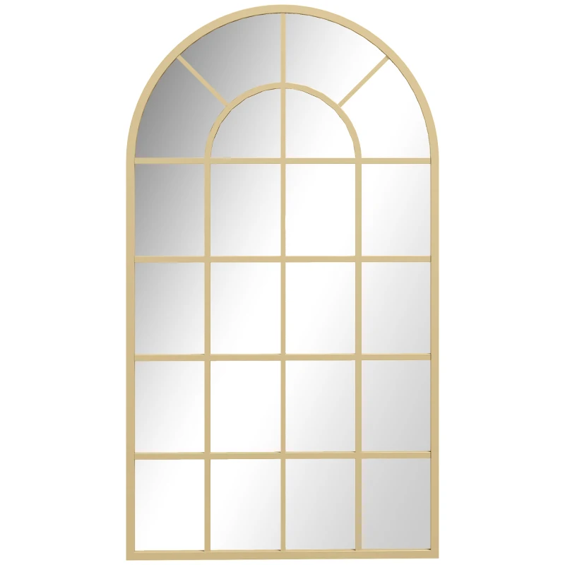 HOMCOM Wandspiegel, Fenster-Design, Flurspiegel, Metallrahmen, 110 x 65 cm, Gold
