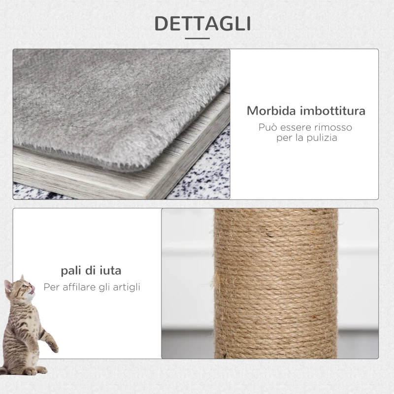 PawHut Albero Tiragraffi per Gatti Multi-livello con Cuccia e Corde in Iuta, 67x38.5x114 cm, Grigio