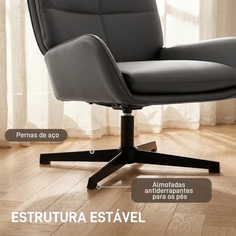 HOMCOM Poltrona de Sala Estofada em PU Poltrona de Leitura com Assento Acolchoado Apoios de Braços Pés Metálicos Cinzento