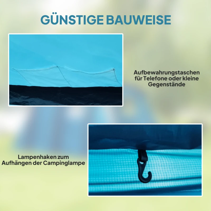 Outsunny Aufblasbares Campingzelt 3 Personen Outdoor Tunnelzelt mit Seitenfenstern Tür Luftträger 4,4 x 2,8 x 1,95 m Blau