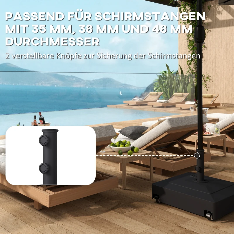 Outsunny Sonnenschirmständer mit Rädern, Befüllbar mit 61 kg Sand/40 kg Wasser, Für Schirmstangen mit Ø35, 38, 48 mm, Schwarz