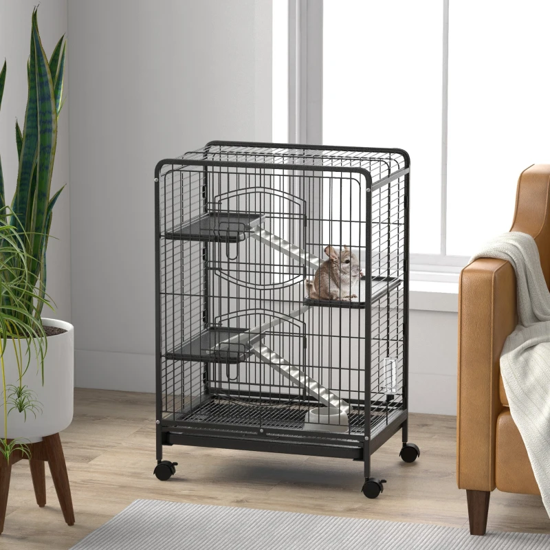 PawHut 4 Levels Removable Small Animal Cage, 95cm - Black