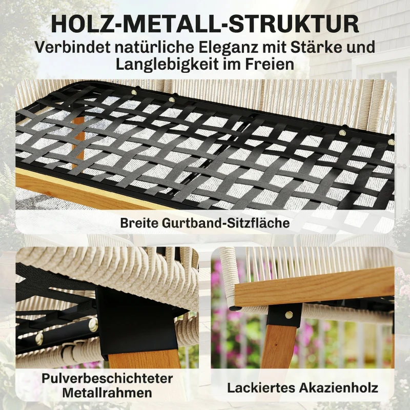 Outsunny Gartenmöbel Set 4-teilig Polyrattan Lounge-Set mit Zweisitzer 2 Sessel Akazienholz-Lamellentisch dicke waschbare Kissen