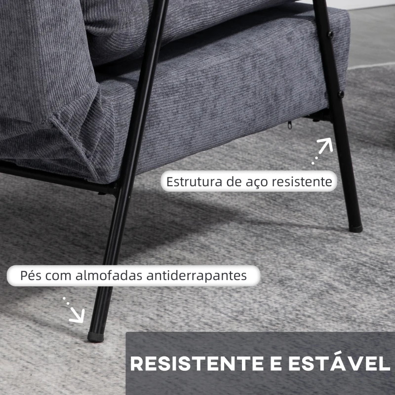 HOMCOM Poltrona Relax com Apoio para os Pés Poltrona Reclinável com Encosto Ajustável Estofada em Veludo 68x91,5x88cm Cinza