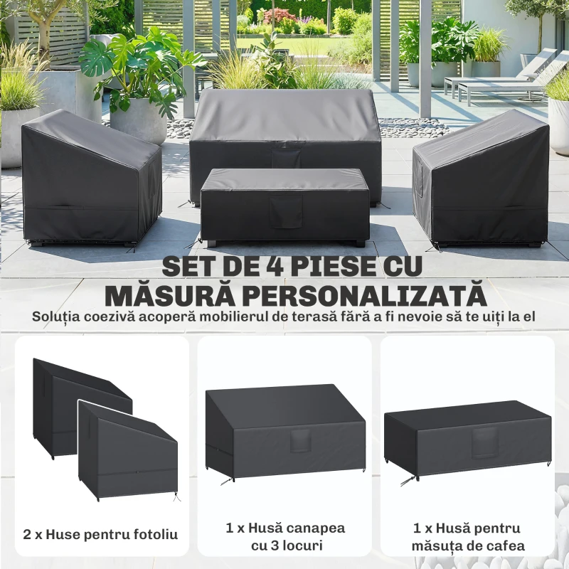Outsunny Huse pentru Mobilier de Grădină 4 Piese, Impermeabile, Negru