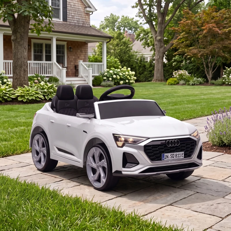 AIYAPLAY Elektro-Kinderauto, 12V Audi Q8, 3-5 km/h, Fernsteuerung, Scheinwerfer, Musik, Weiß