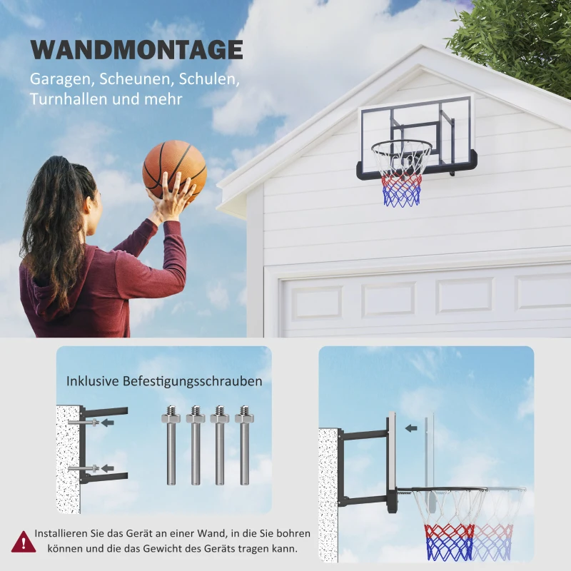 SPORTNOW Basketballkorb für Wandmontage, gefederter Korb, bruchsichere Rückwand, Schwarz(m-4)