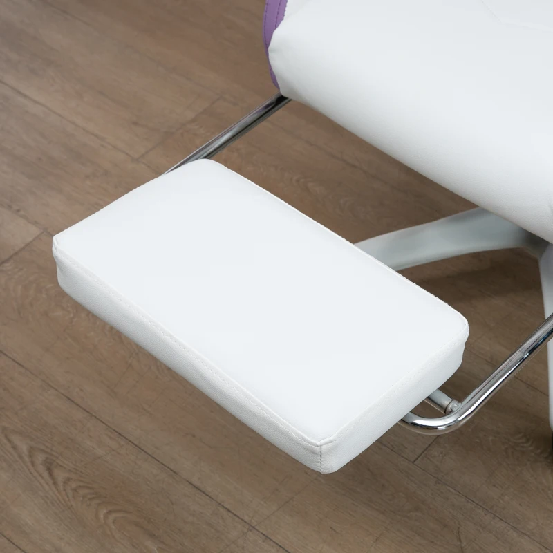Vinsetto Cadeira Gaming de Couro PU com Altura Ajustável Reclinável 135° e Apoio para os Pés Retrátil 65x65x121-129 cm Branco e Roxo