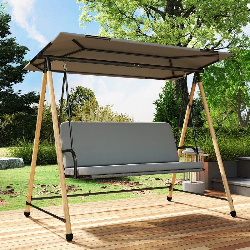 Outsunny Balansoar de Grădină cu 3 Locuri, cu Copertină Reglabilă Impermeabilă și Pernă Detașabilă, Capacitate Maximă 360 kg, 208 x 125 x 180 cm, Gri