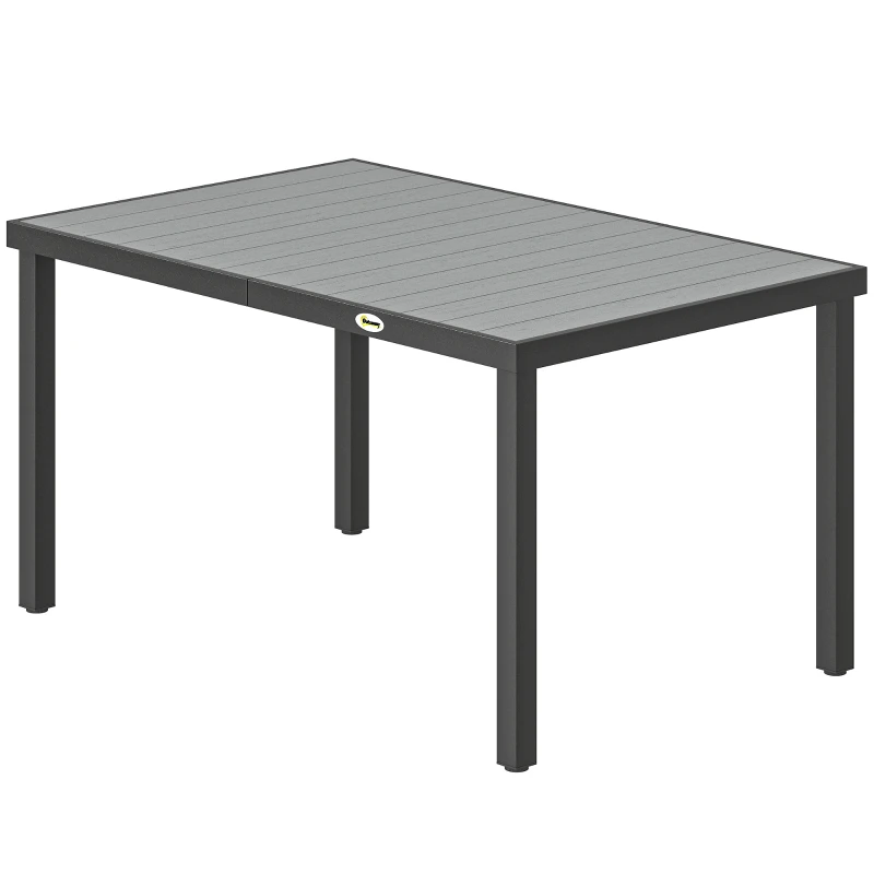 Outsunny Mesa de Jardim para 6 Pessoas com Tampo de Ripas e Estrutura de Aço 140x90x74 cm Cinzento