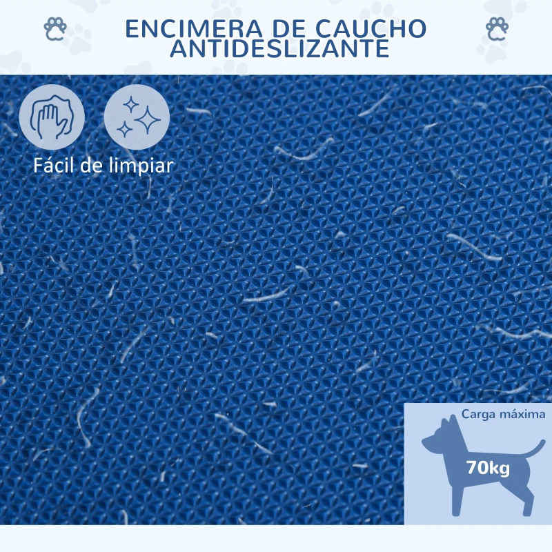 PawHut Mesa de Peluquería para Mascotas con Encimera Antideslizante Patas Plegables Asa y Brazo 72x45x74-81 cm Azul