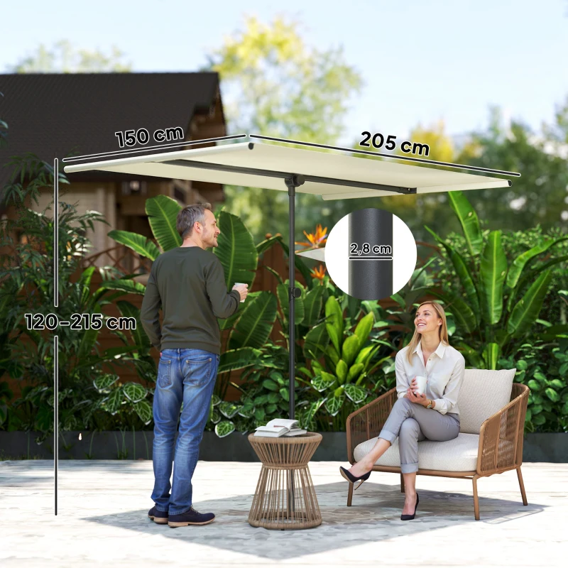 Outsunny Sonnenschirm 180 Grad drehbar Höhenverstellbar Gartenschirm mit Aluminium-Mast 150x205cm Beige