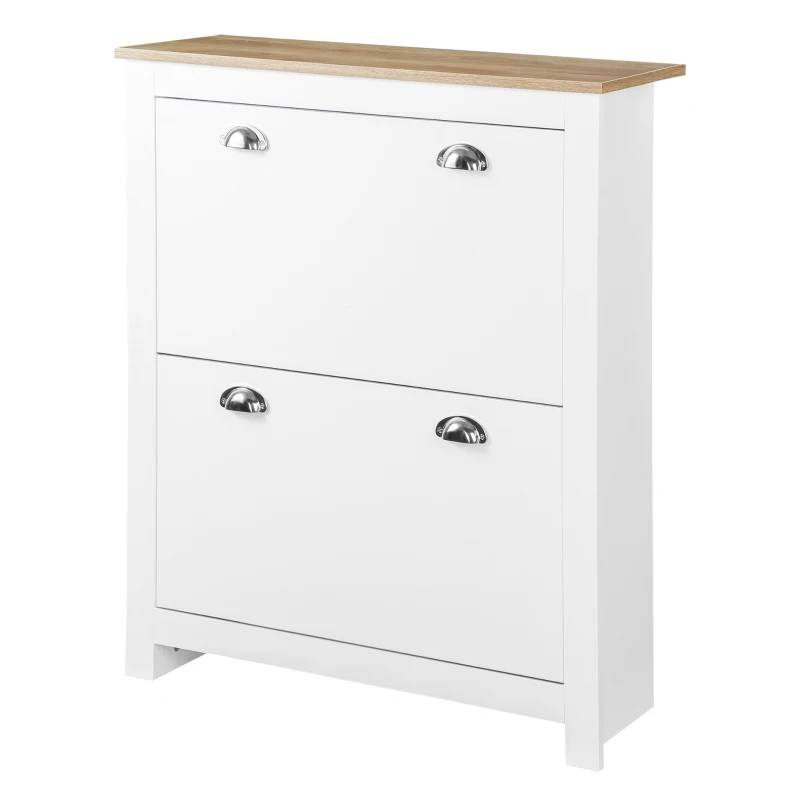 HOMCOM Sapateira Estreita de Entrada com 2 Gavetas Abatíveis Prateleiras Ajustáveis para 12 Pares de Sapatos 79x23x90,5 cm Branco