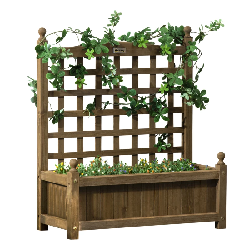 Outsunny Jardinière avec treillis bac à fleurs jardinière sur pied 64 x 28 x 75 cm inserts d'irrigation bois massif