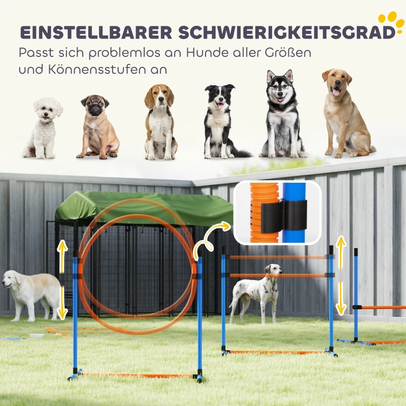 PawHut Agility Set Hunde 11-teilig Agility-Ausrüstung für Hunde mit 2 Tunnel Höhenverstellbar Sprungring & Hürden Slalomstange