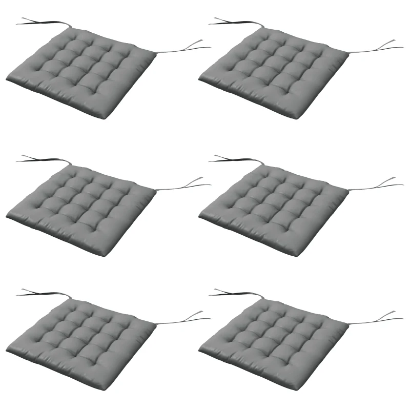 Outsunny Conjunto de 6 Almofadas para Cadeiras de Jantar 40x40 cm 6 Unidades Almofadas para Cadeiras de Jardim Acolchoadas com Fitas Cinzento