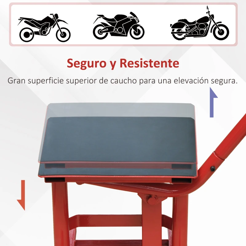 HOMCOM Caballete tipo Soporte Elevador de Motocross de Acero Plataforma tipo Peana Universal para Reparación y Estacionamiento Accesorio de Motos Altura Ajustable 28x34x30-40cm Carga 150kg Color Rojo