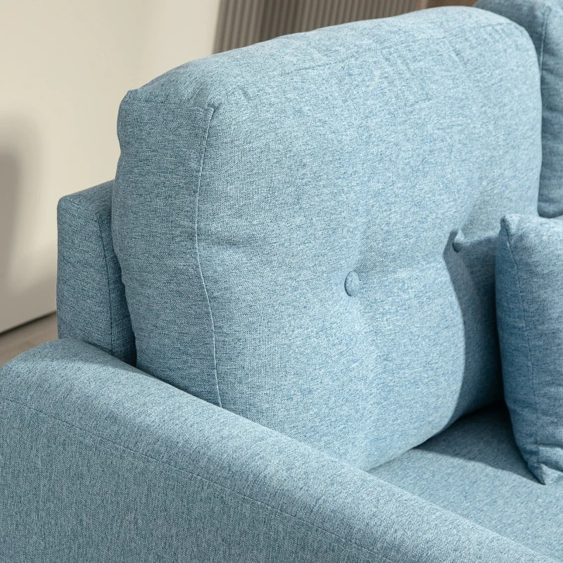 HOMCOM Sofá de 2 Lugares para Sala com Apoio de Braços Almofadas e Assento Acolchoado Capa de Almofada Lavável 140x78x83 cm Azul Claro