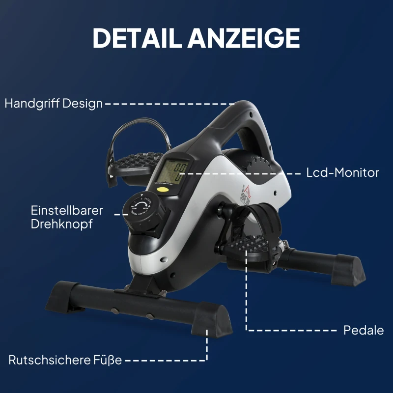 HOMCOM Mini Heimtrainer Pedaltrainer für Beintraining Pedal-Trainer mit Befestigungsgurt Anti-rutschmatte