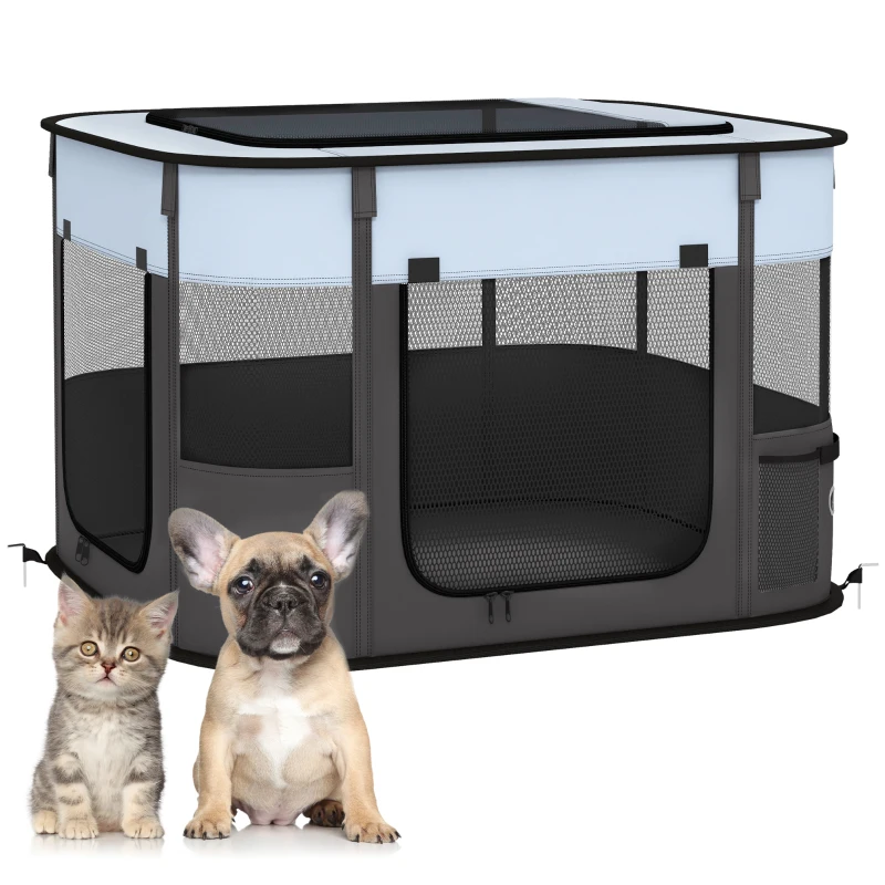 PawHut Parc pour Chiens et Chats, Enclos Pliable Portable pour Chiots Lapins et Cochons d'Inde Tissu Oxford 74x60x45 cm Gris