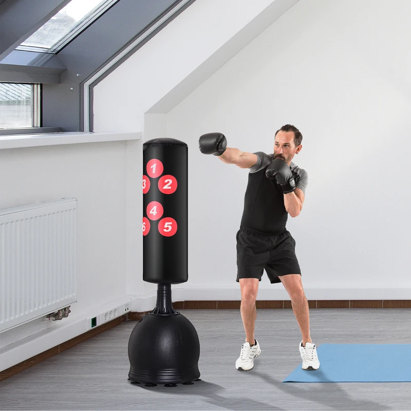 HOMCOM Boxsack Stehend 165cm Erwachsene Freistehender Heavy Duty Standboxsack mit Saugnapf-Basis Boxpartner Boxing Trainer Geeignet für Profis und Anfänger Schwarz