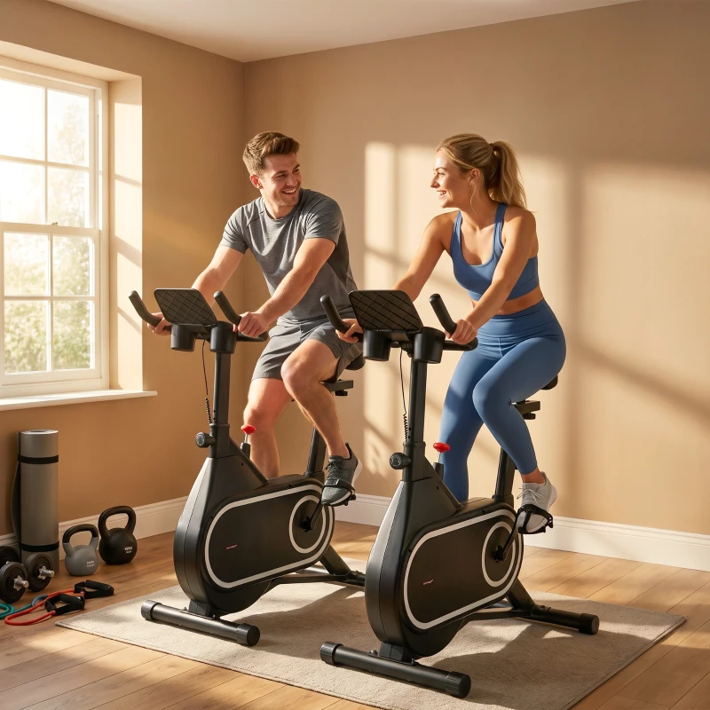 SPORTNOW Bicicleta Estática com Ecrã LCD Assento e Guiador Ajustáveis Volante 4 kg e Porta Garrafa  93x48,5x102-112 cm Preto