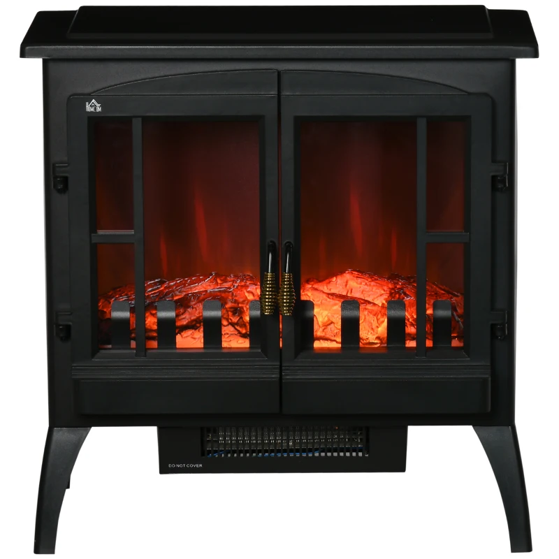 HOMCOM Lareira Elétrica 1000W/2000W com Luzes LED Chamas Realistas e Proteção Contra Superaquecimento para 15-20 ㎡ 60x37x60,5 cm Preto