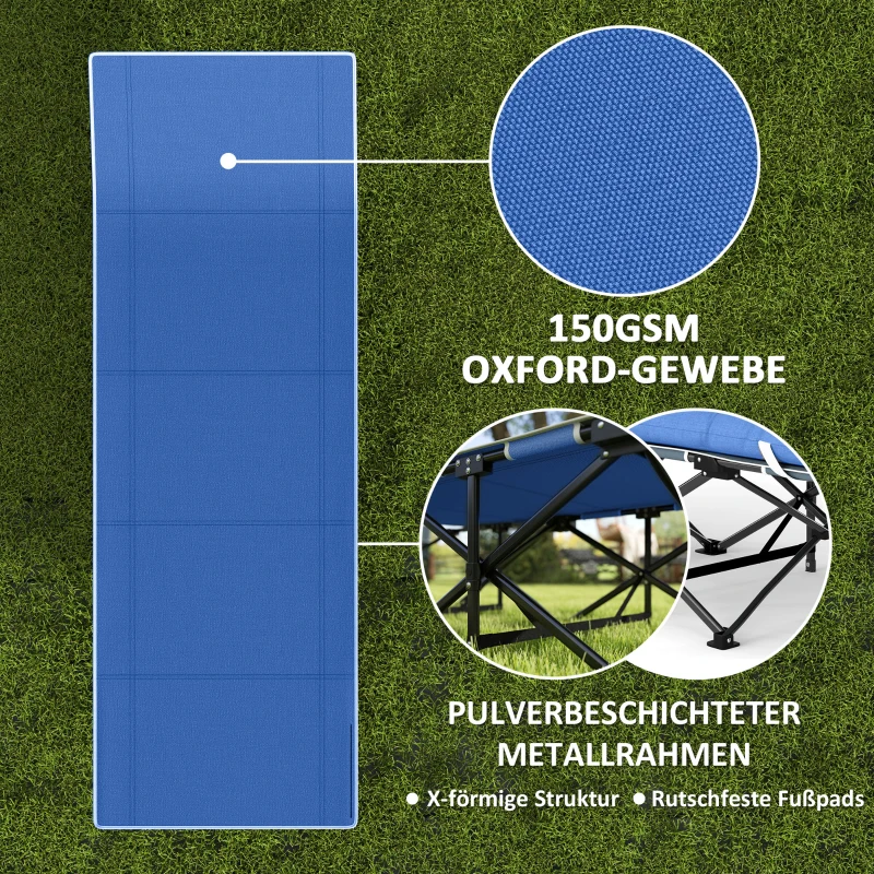 Outsunny Feldbett faltbar Campingbett mit Matratze Kopfkissen Seitentasche 185 x 68 x 37 cm bis 150 kg Dunkelblau