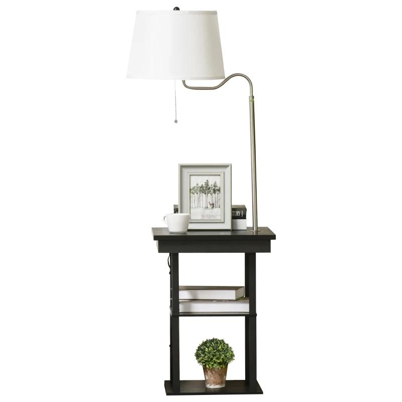 HOMCOM 2-in-1 Stehleuchte Stehlampe Beistelltisch mit 3 Regalen Innenbeleuchtung E27 bis 40W für Wohn-/Schlafzimmer Schwarz+Weiß 44,5 x 44,5 x 144,5cm