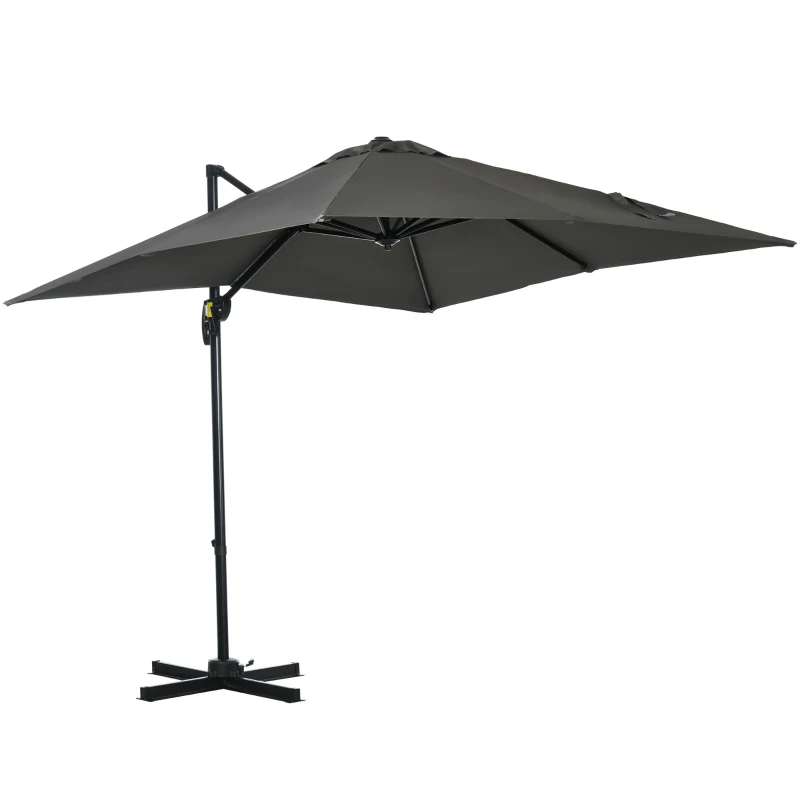 Outsunny Chapéu de Sol de Jardim Chapéu de Sol Excêntrico com Rotação 360° Inclinação de 5 Níveis com Manivela 245x245x245 cm Cinza