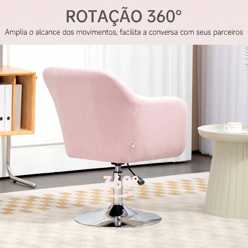 HOMCOM Cadeirão Giratório 360° para Sala de Estar com Altura Ajustável, Encosto Envolvente, Apoios de Braços e Almofada, 60x60x79-91 cm, Rosa