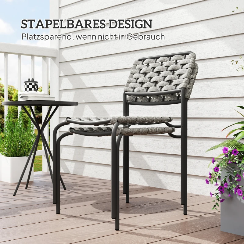 Outsunny Polyrattan Gartenmöbel Set, Outdoor Lounge Balkonmöbel für 2 Personen, 3-teilig 2 Stühle, Tisch Grau