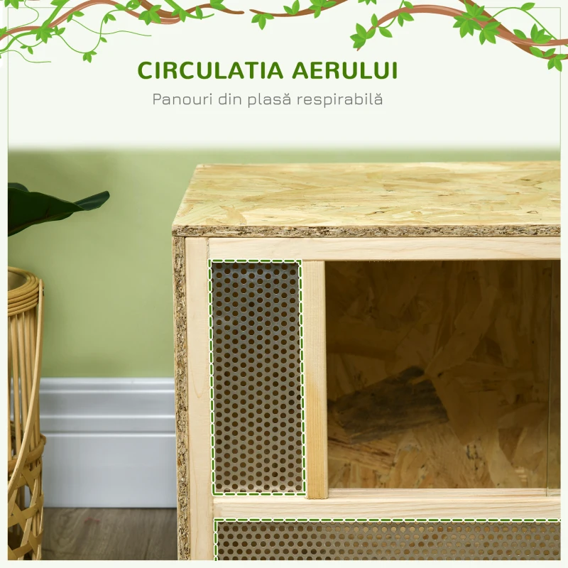 PawHut Terariu pentru reptile din lemn cu uși glisante din sticlă și panouri din plasă, 40x80x40 cm