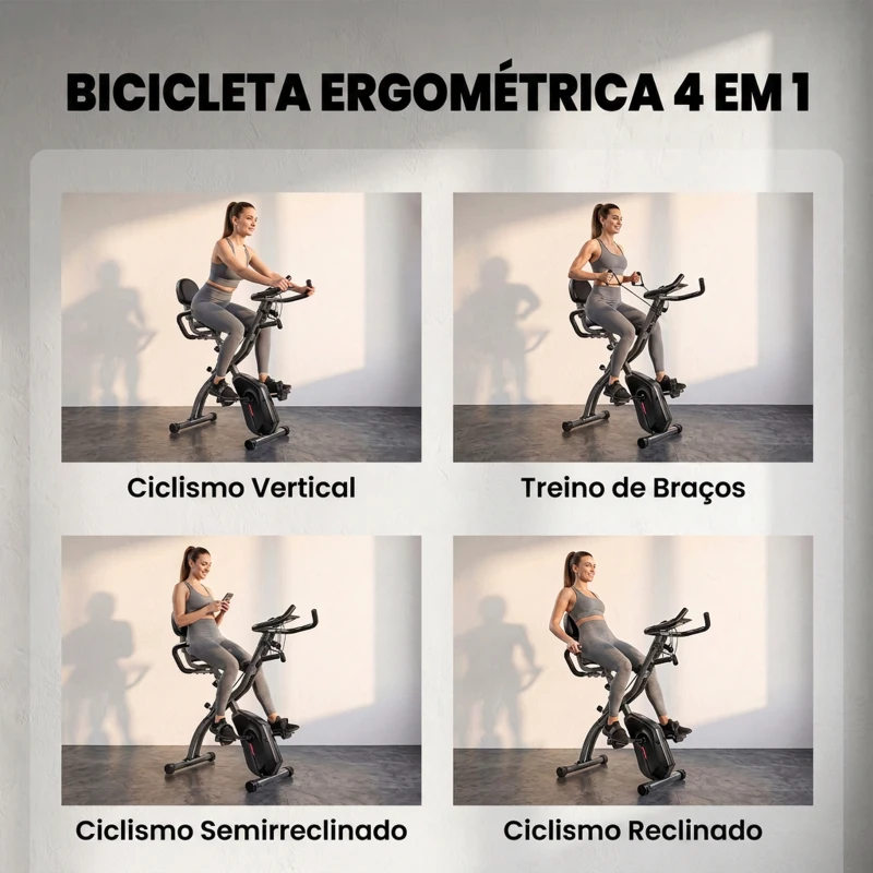 SPORTNOW Bicicleta Estática Dobrável com 8 Níveis de Resistência Volante Ecrã LCD Bluetooth Pulsómetro e Selim Ajustável