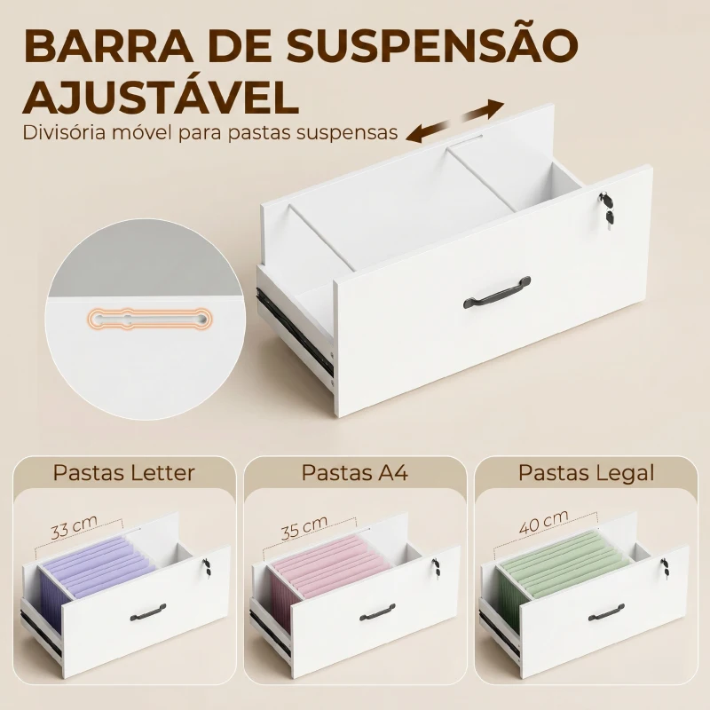 HOMCOM Arquivador com Prateleiras Móvel de Escritório com Prateleiras Gaveta para Arquivos A4 e Carta e Suporte para Impressora 70x40x157 cm Branco