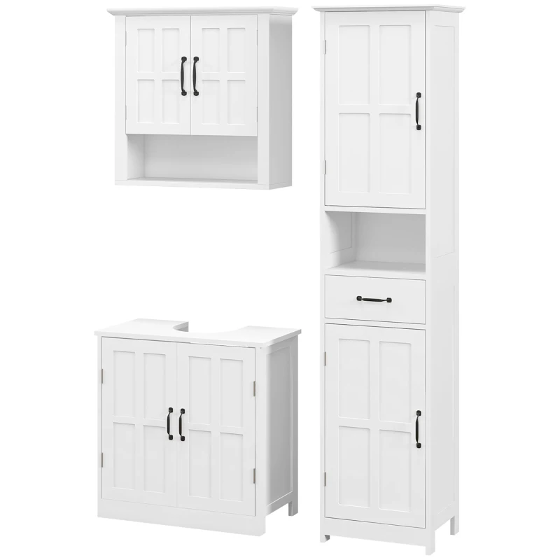 kleankin Conjunto Casa de Banho Inclui 1 Coluna para Casa de Banho 1 Móvel para Lavatório e 1 Armário de Parede Branco