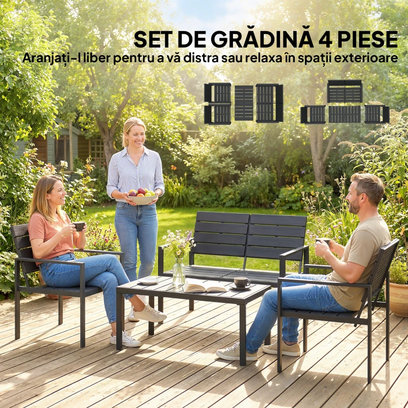 Outsunny Set Mobilier de Grădină cu Canapea, Fotolii și Măsuță, Ideal pentru Exterior