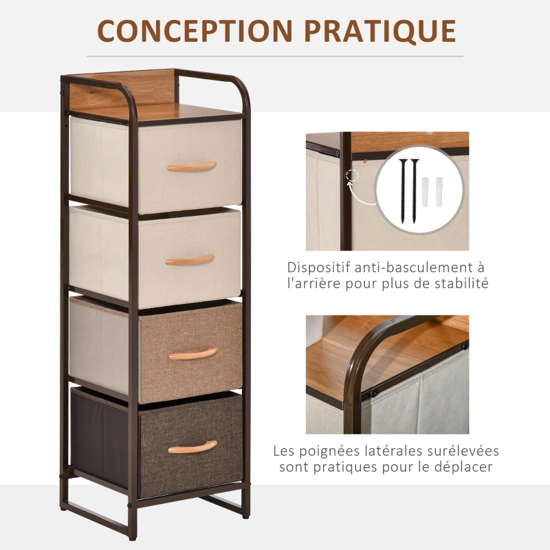 HOMCOM Commode chiffonnier 5 tiroirs meuble de rangement tiroir en tissu pliant - structure acier noir - 45 x 30 x 116 cm
