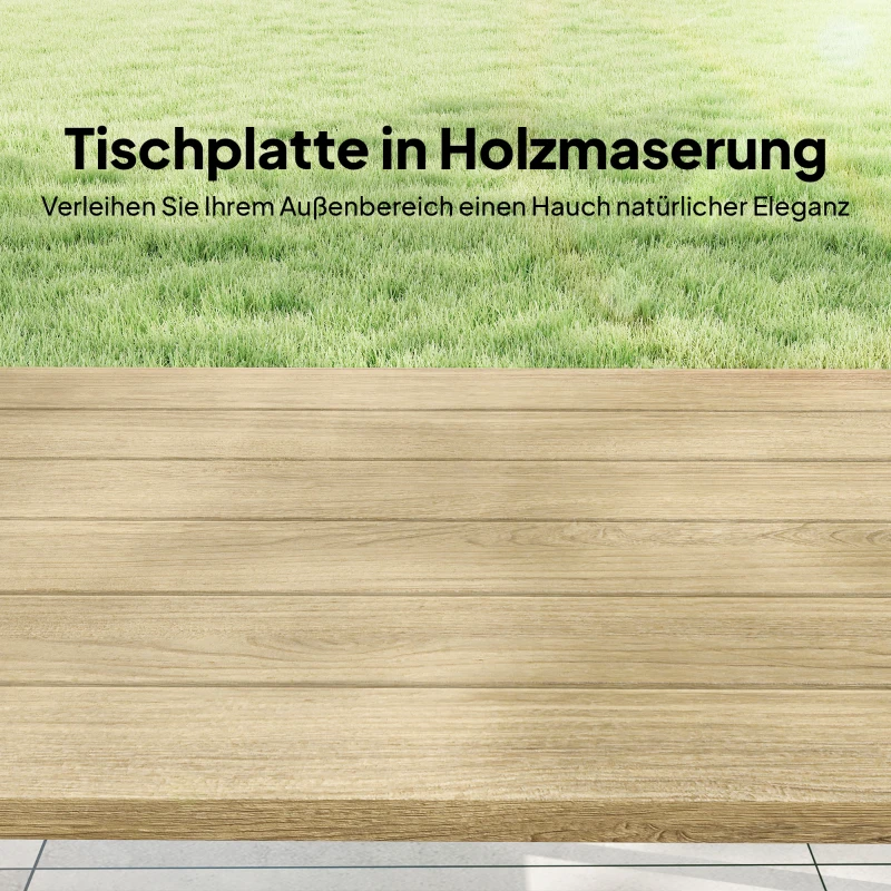 Outsunny Outdoor-Couchtisch, rechteckiger Metall-Beistelltisch mit Tischplatte in Holzoptik, 100 x 55 cm, Braun